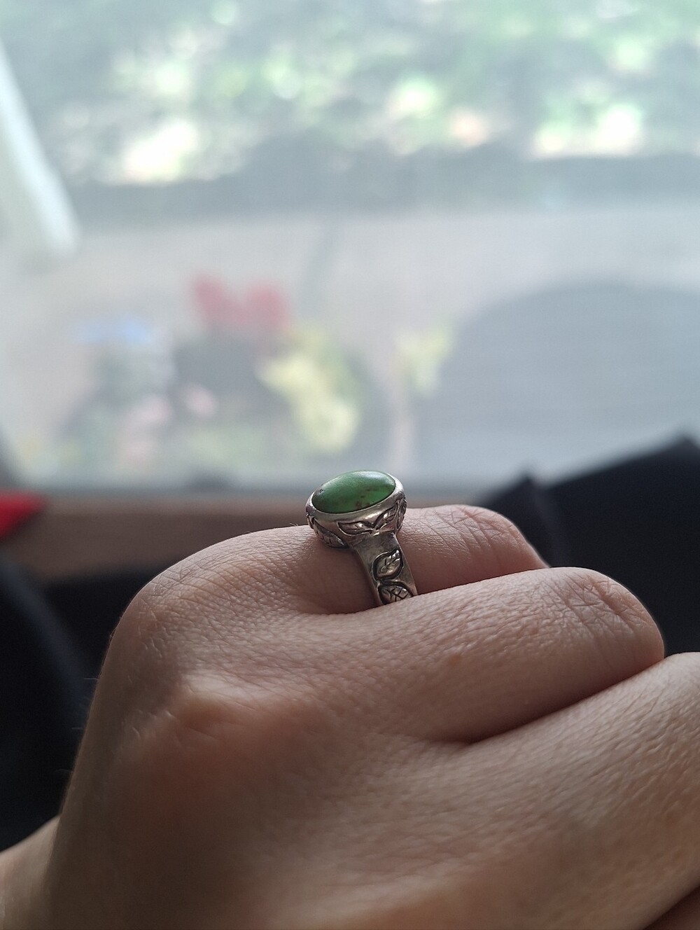 Green Copper Turquoise Ring Size 5 Boho Leaf Statement Ring Vintage